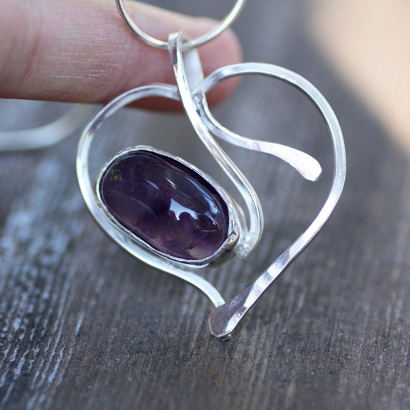 Handmade Heart Amethyst Pendant Sterling Silver , February Birthstone - Picture 4 of 5